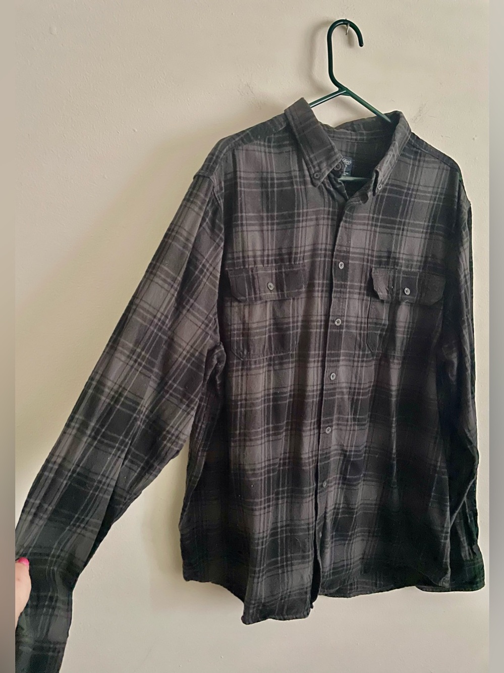 🌚 Faded Glory Black Plaid Long-Sleeve Button-Down Flannel Shirt 🌚 - Picture 2 of 5